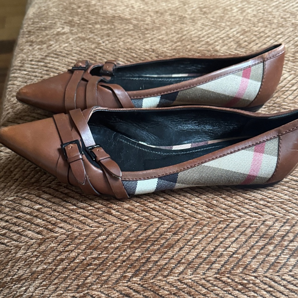 Burberry Tan and Black Plaid Flats